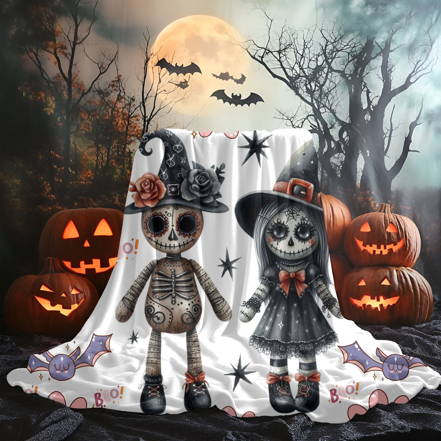 Spooky Floral Velveteen Blanket, Halloween Décor, Cozy Throw, Kids Room Blanket, Soft Throw Blanket, Perfect for Fall