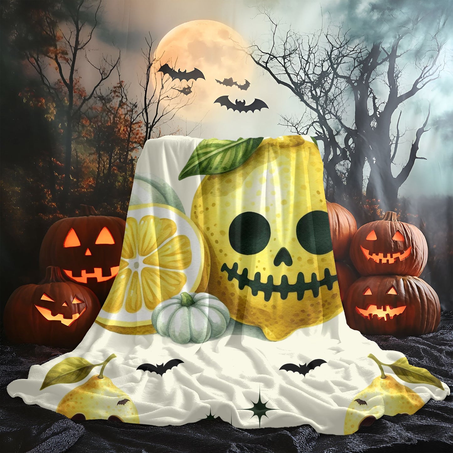Spooky Citrus Halloween Blanket, Cozy Velvet Throw, Seasonal Home Decor, Unique Gift for Fall, Halloween Nights