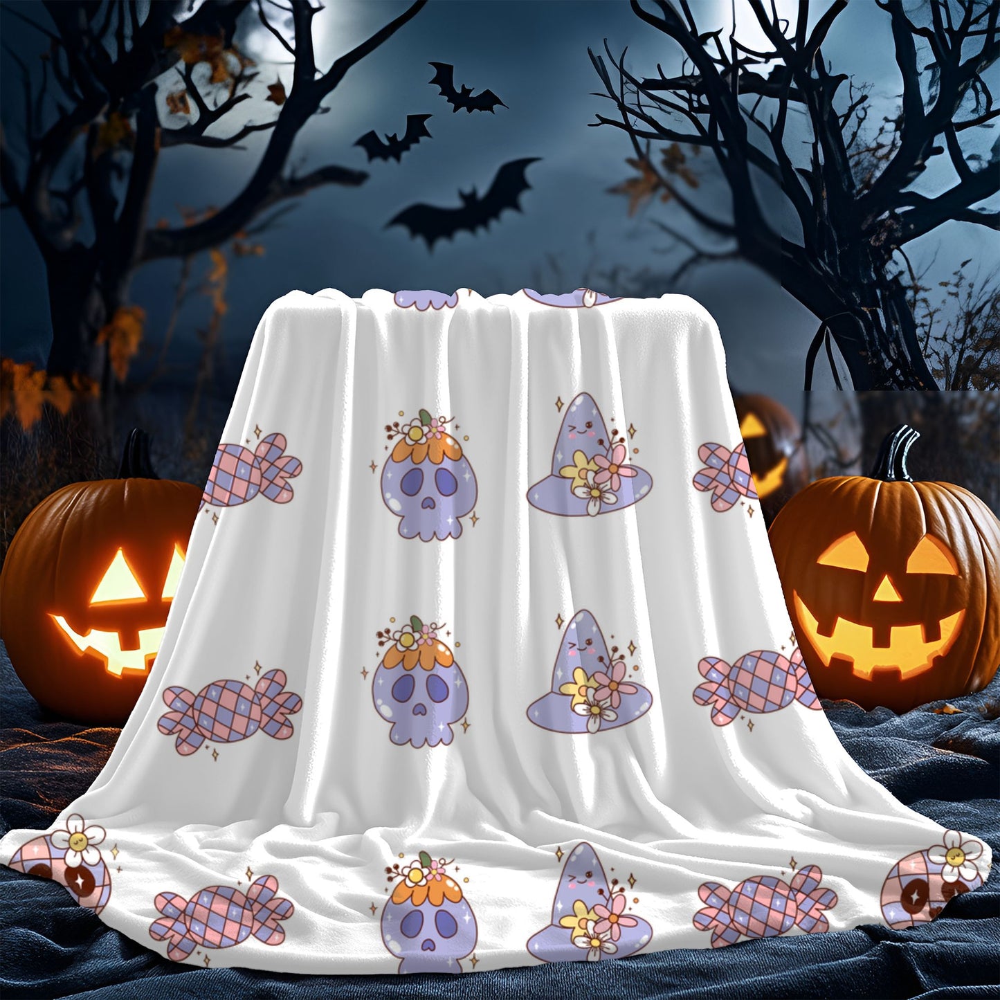 Cozy Velveteen Plush Blanket - Fun Skull & Floral Pattern, Unique Home Decor, Great Gift for Halloween, Birthdays, or Cozy Nights