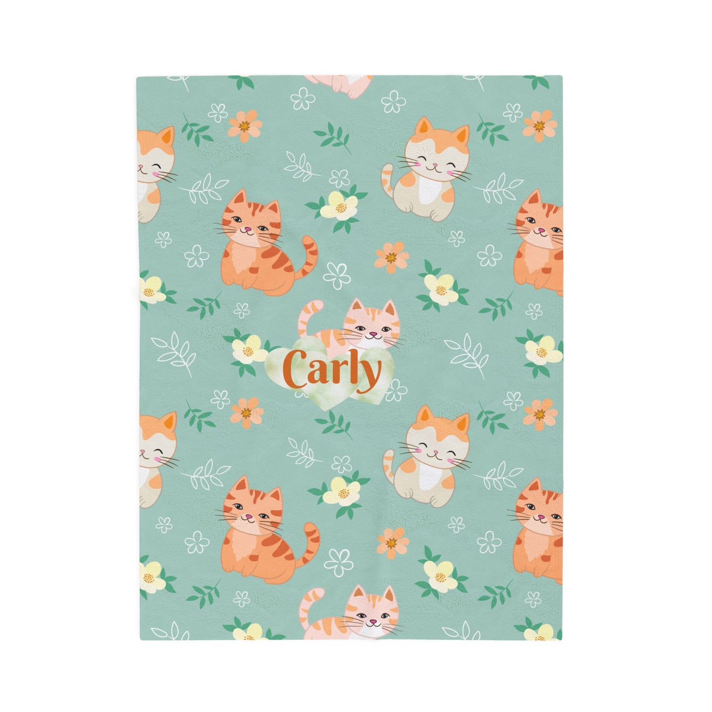 Personalized Cat Plush Blanket, Cozy Throw for Cat Lovers, Gift for Kids, Custom Name Blanket, Cat Lover Home Decor, Cute Floral Blanket