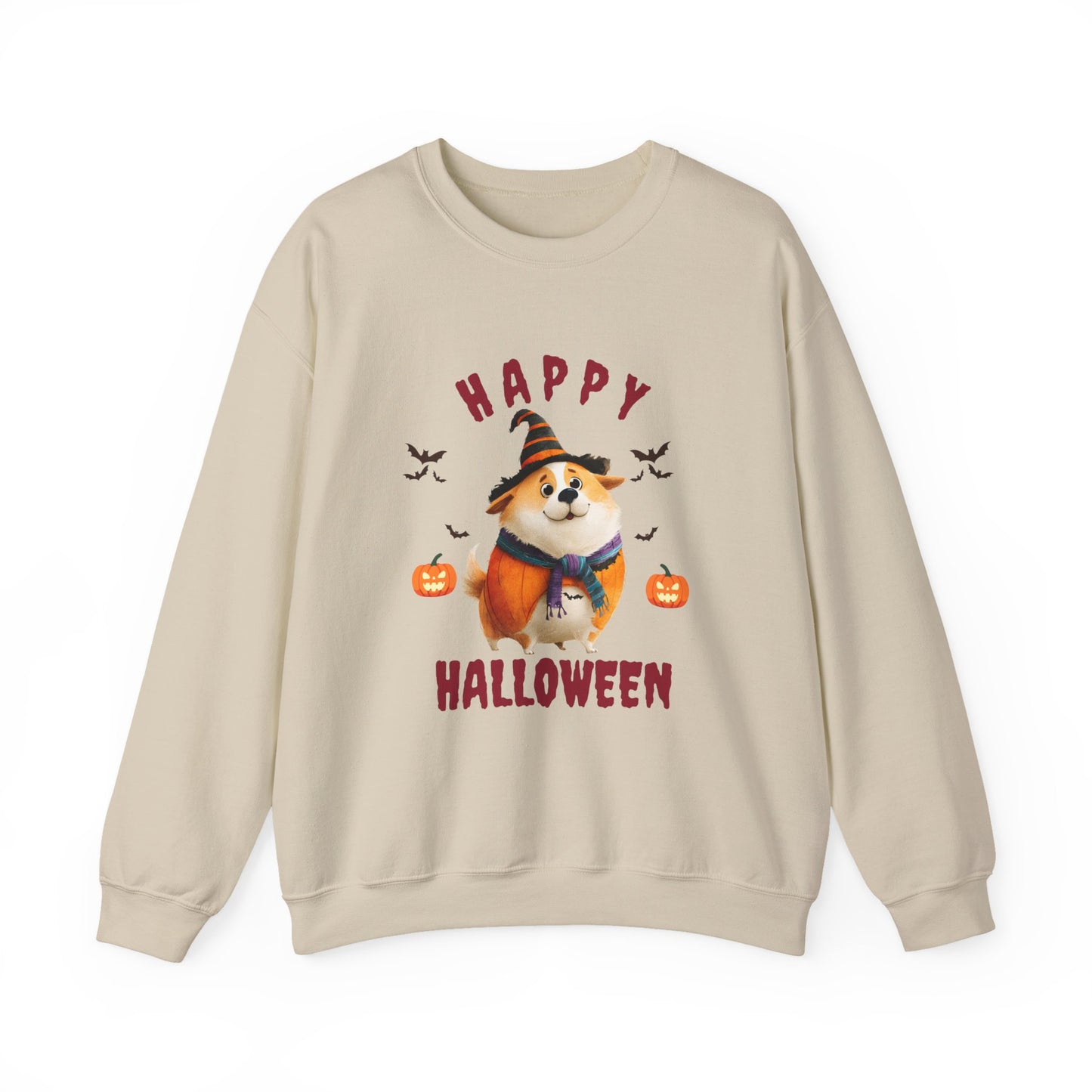 Happy Halloween Dog Sweatshirt, Cozy Fall Attire, Pet Halloween Apparel, Unisex Crewneck, Perfect for Halloween Parties, Fall Fashion