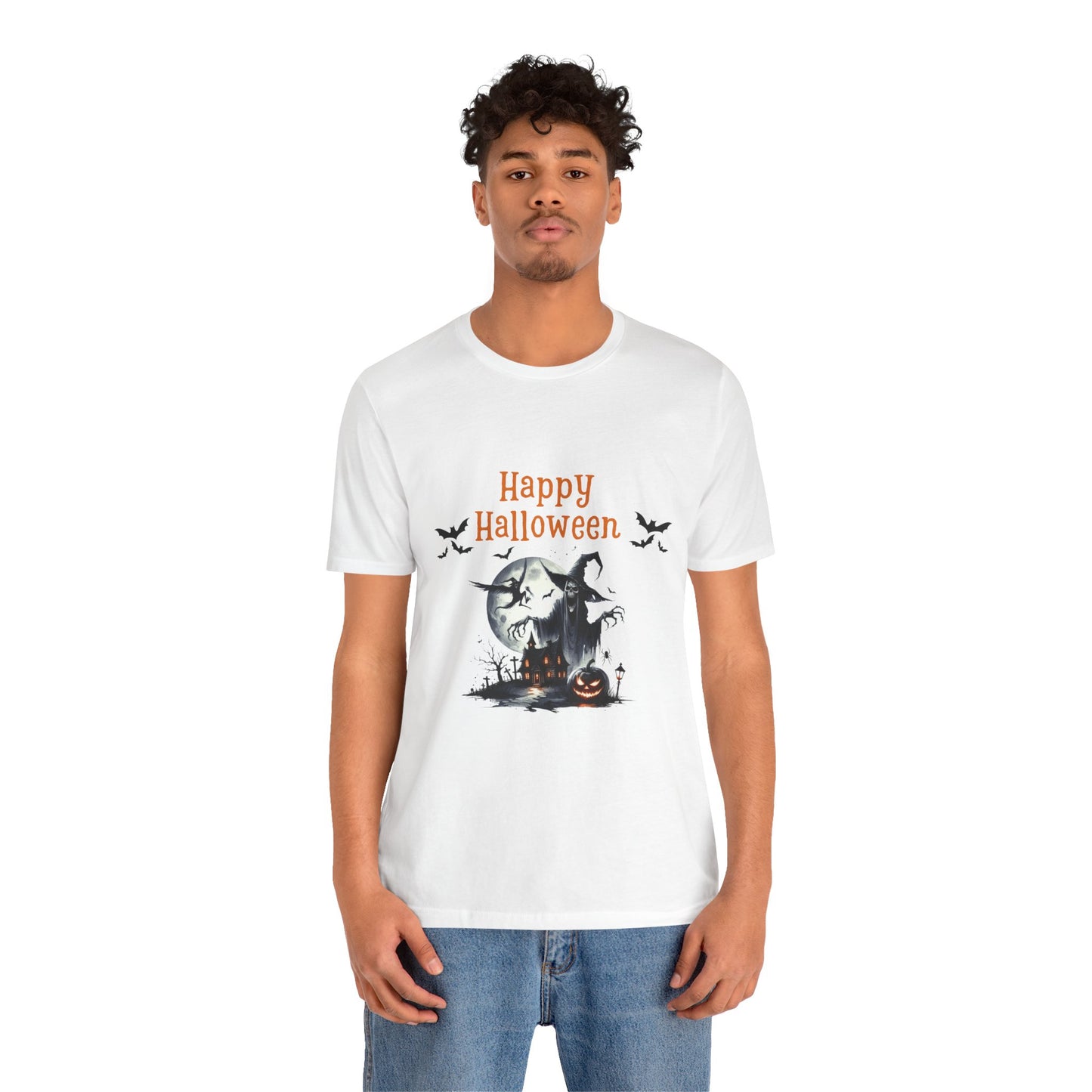 Happy Halloween Unisex Tee, Spooky T-Shirt, Halloween Gift, Fall Wardrobe Essential, Ghosts and Ghouls Vibe