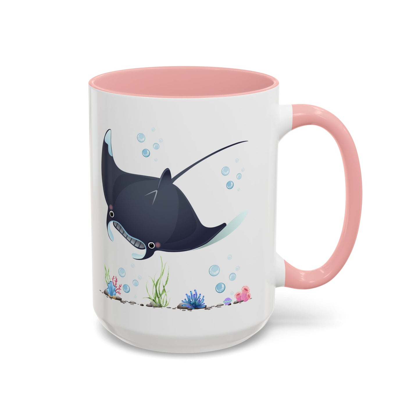 Manta ray with bubbles and coral reef Coffee Mug