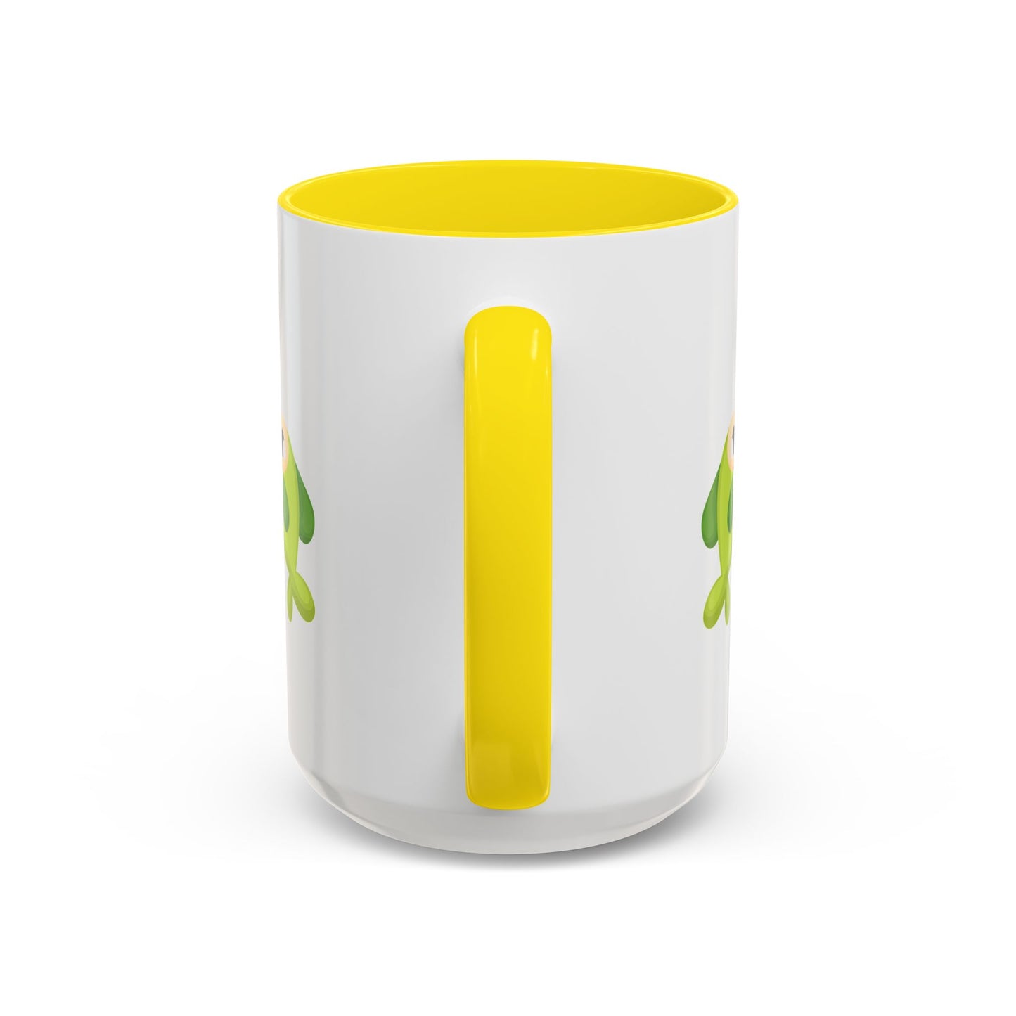 Two hearts float between the fish one red and one yellow. Coffee Mug