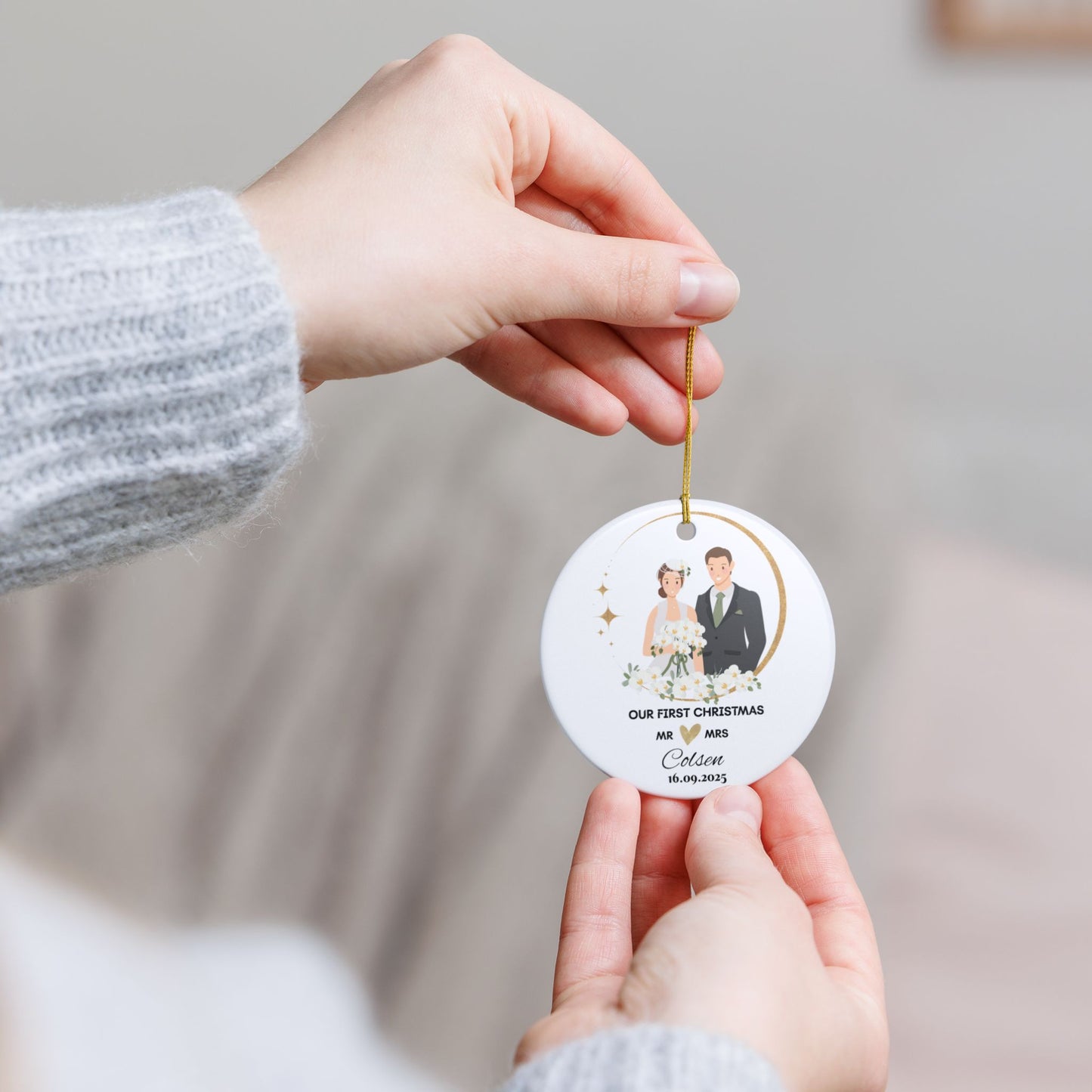 Personalized Wedding Christmas Ornament, Our First Christmas Married, Newlywed Gift,Couples Keepsake, Holiday Decoration