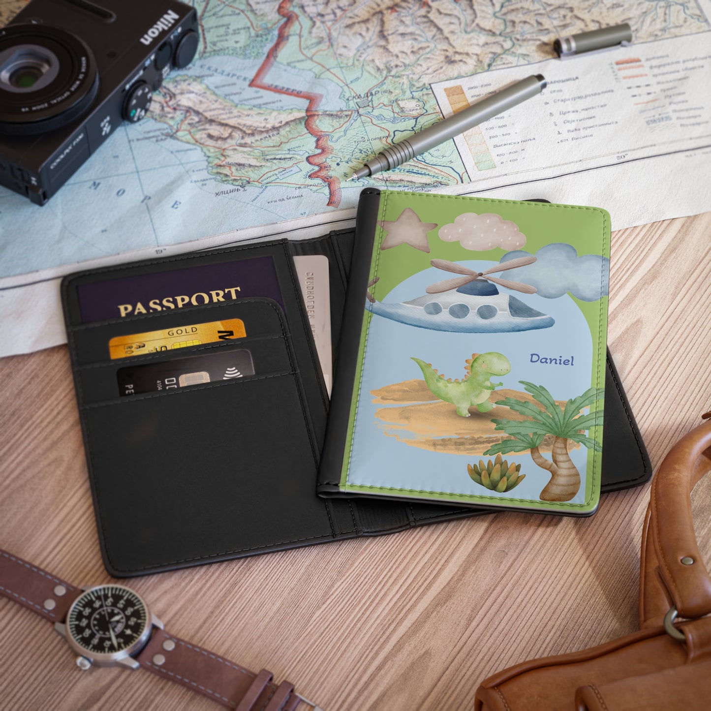 Kids Dinosaur Travel Passport Cover — Personalized with Name