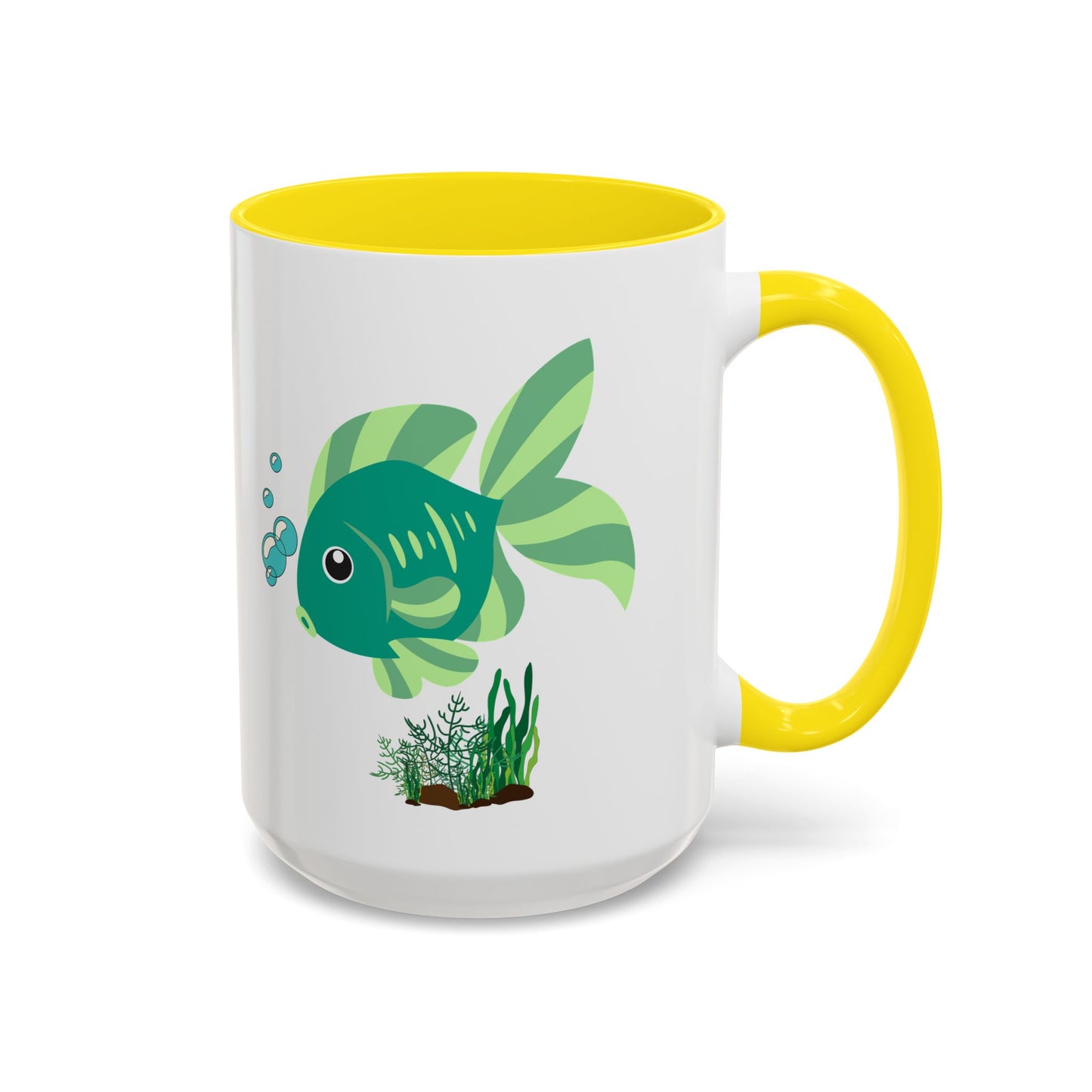 Green fish with bubbles and aquatic plants Coffee Mug