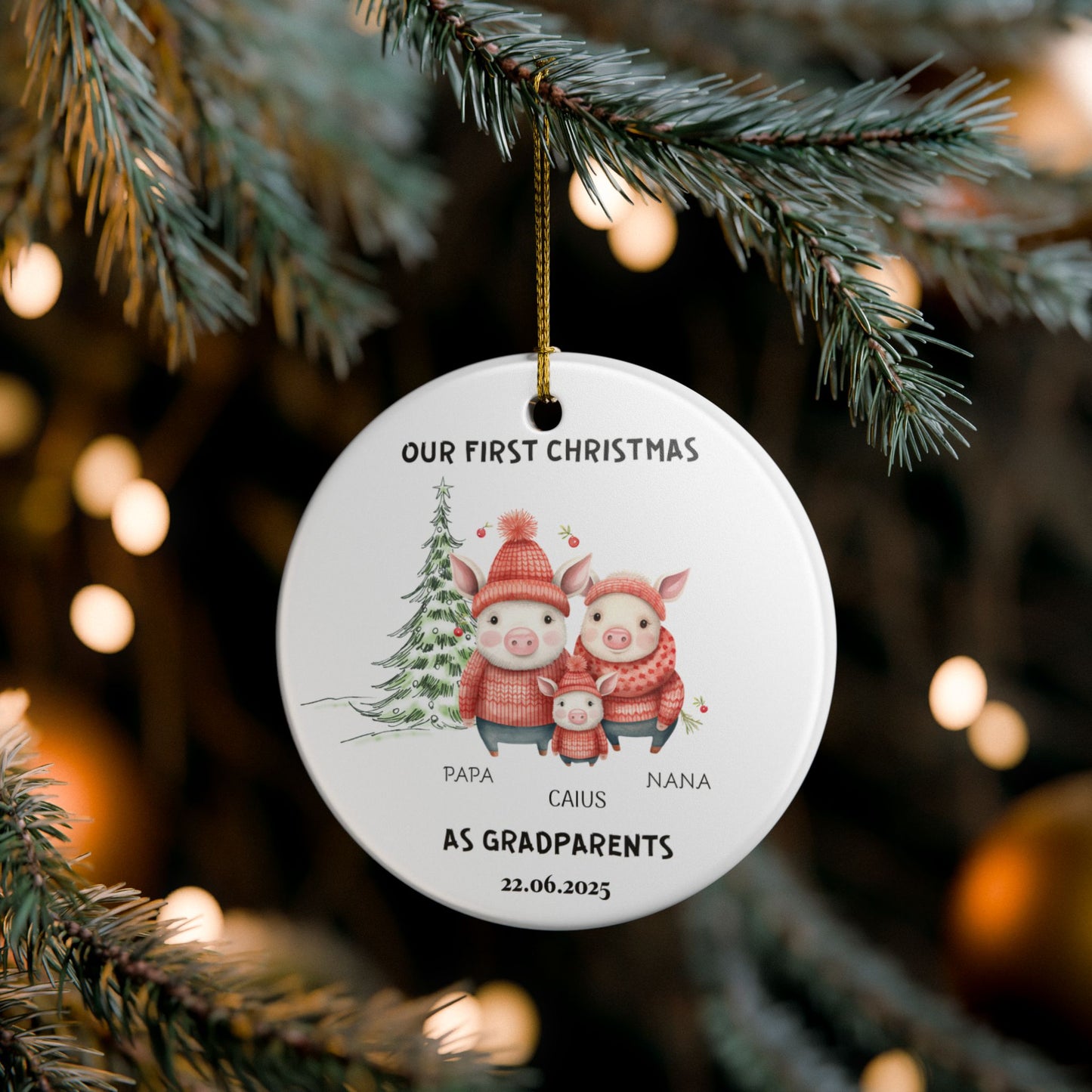 Personalized Family Christmas Ornament, Custom Pig Decor, Grandparents Gift, Holiday Keepsake, Cute Animal Decoration
