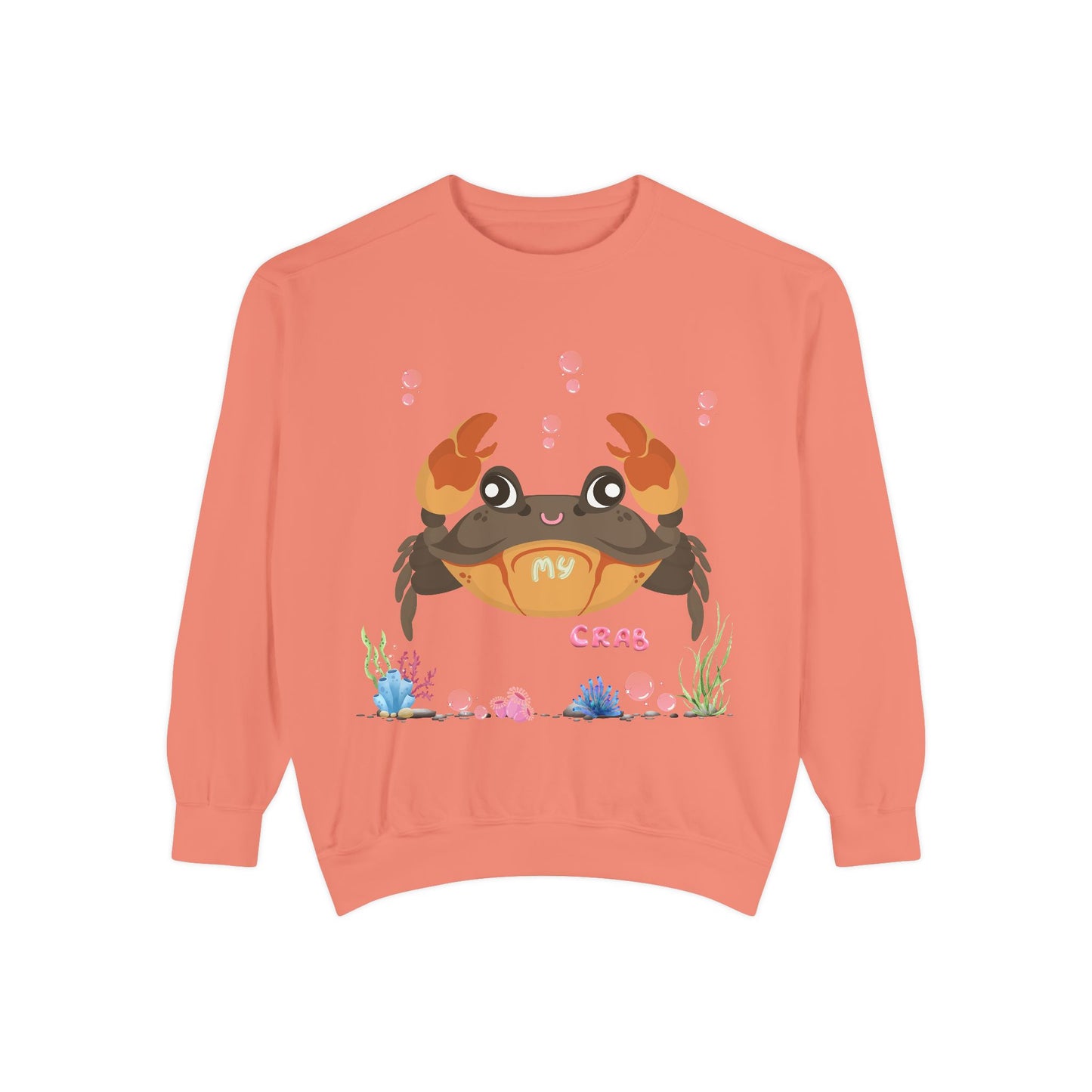 Crab with subtle bubbles and underwater flora Unisex Garment-Dyed Sweatshirt