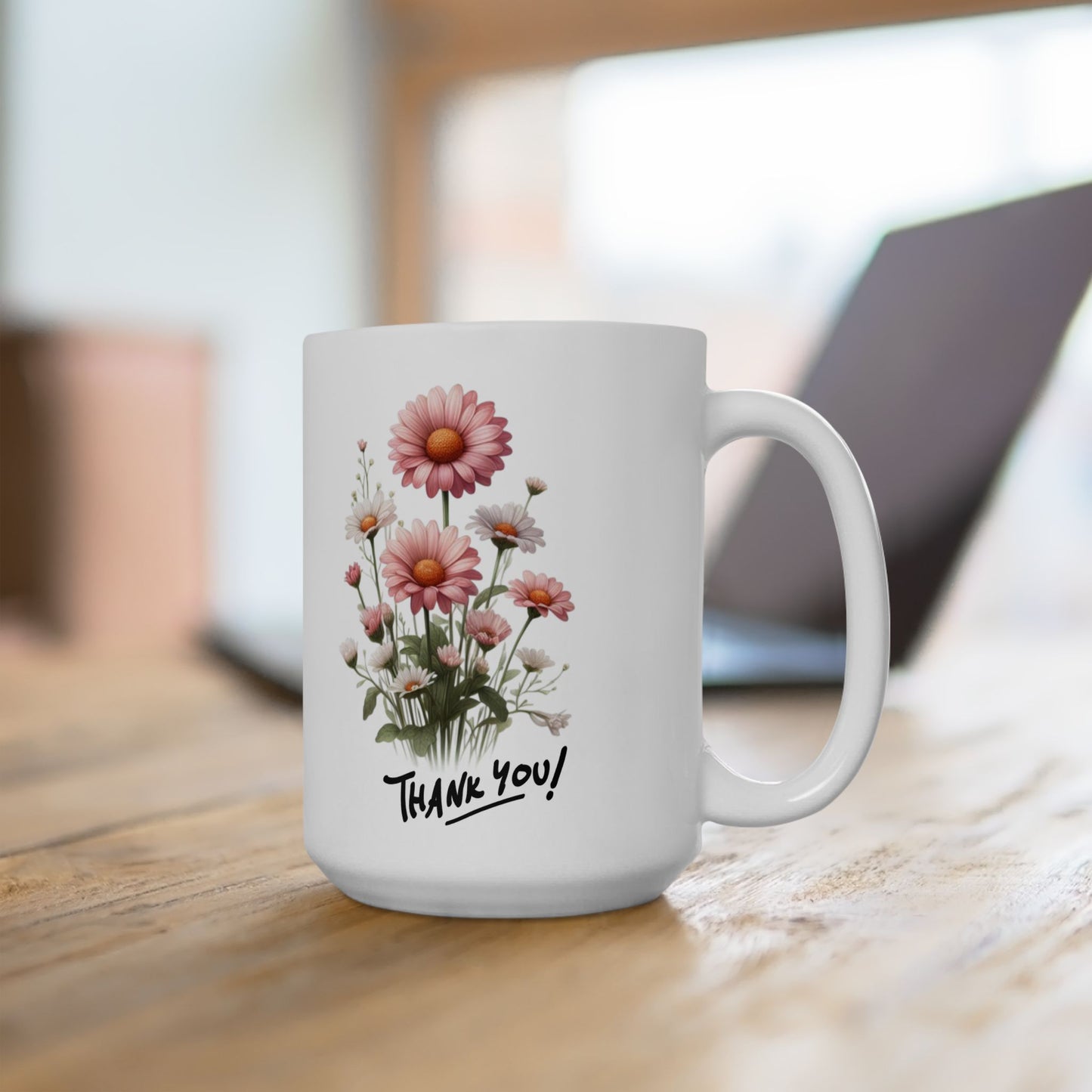 Thank You Floral Ceramic Mug (11oz & 15oz) — Pink Bouquet Appreciation Gift