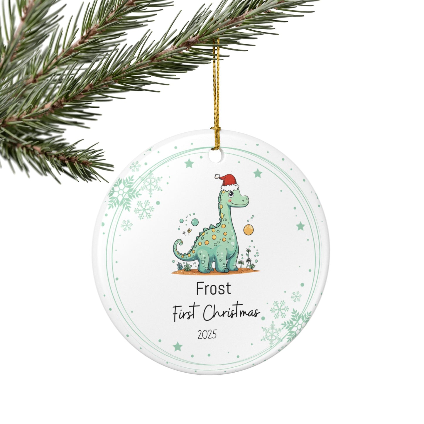 Dinosaur Christmas Ornament, First Christmas Ornament, Ceramic Holiday Decor, Baby's First Christmas 2025, Festive Tree Decoration