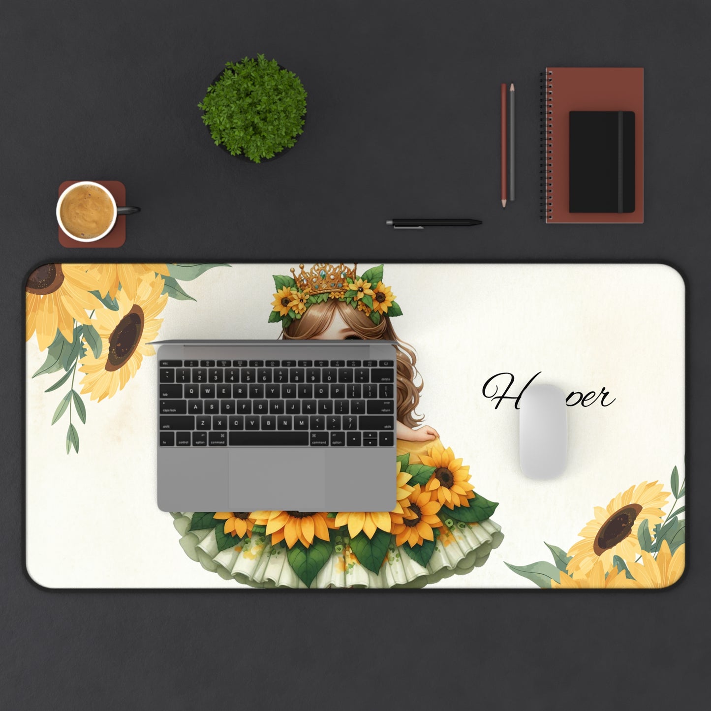 Personalized Floral Desk Mat with Name - Custom Desk Pad, Sunflower Decor, Home Office Gift, Cute Desk Accessories, Work at Home Essentials