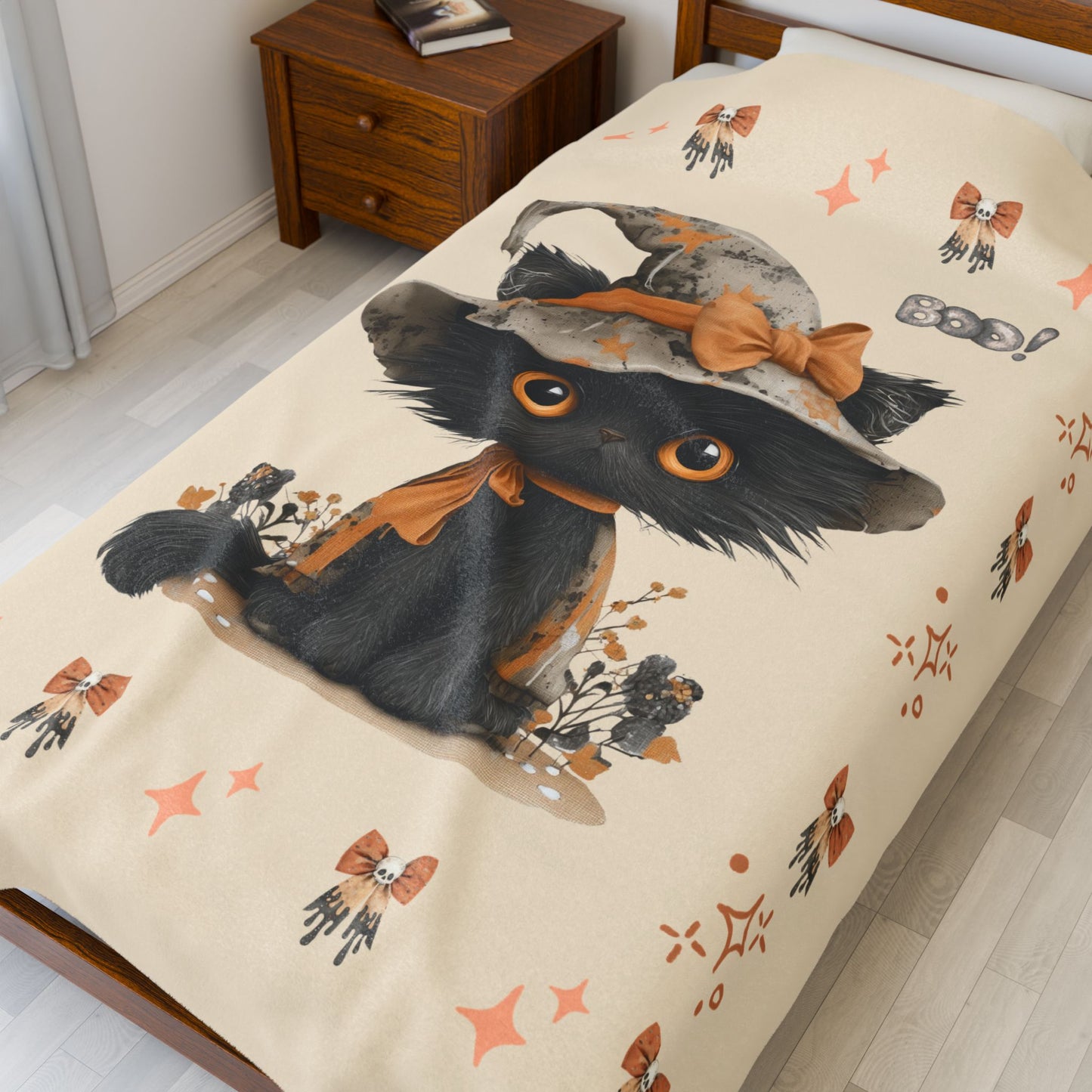Cozy Cat-Themed Velveteen Plush Blanket - Warm Gift for Cat Lovers, Halloween Decor, Soft Throw for Comfort, Versatile Home Accessory