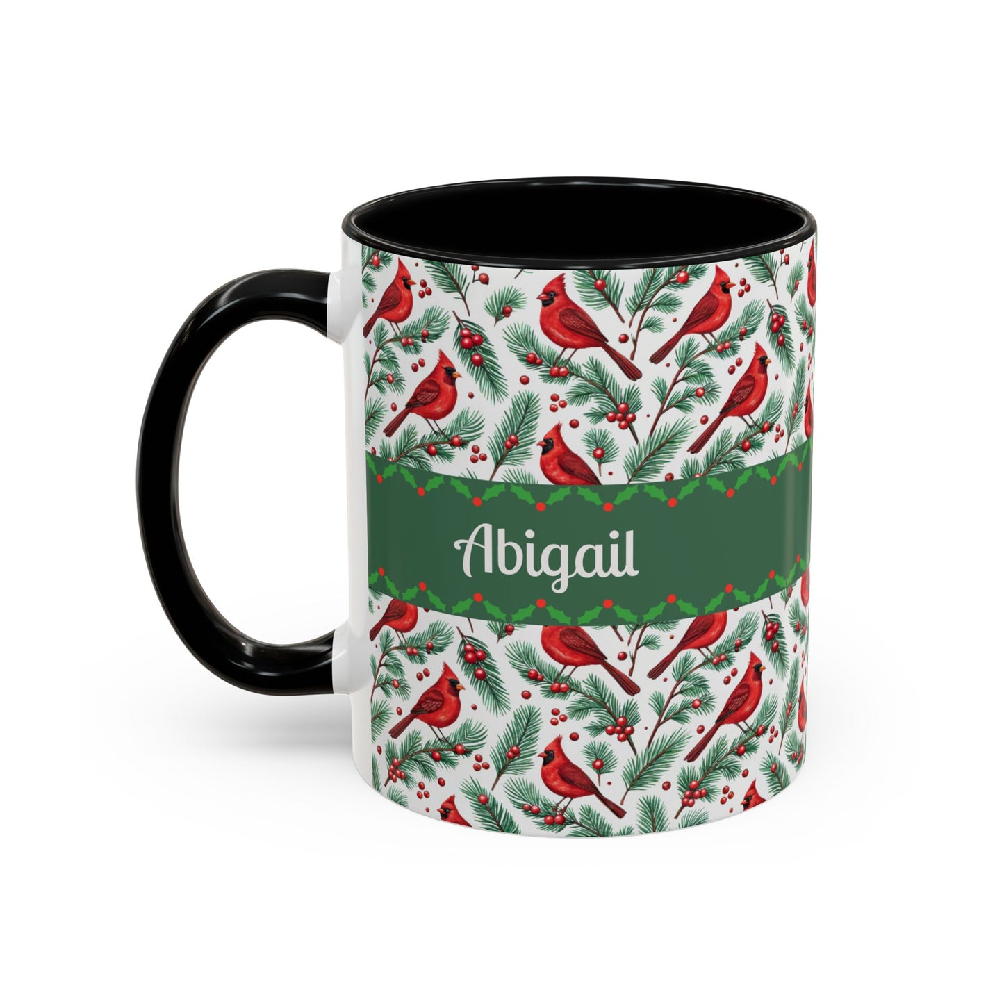 Personalized Holiday Coffee Mug, Festive Cardinal Mug, Custom Name Mug, Christmas Gift, Winter Decor, Drinkware