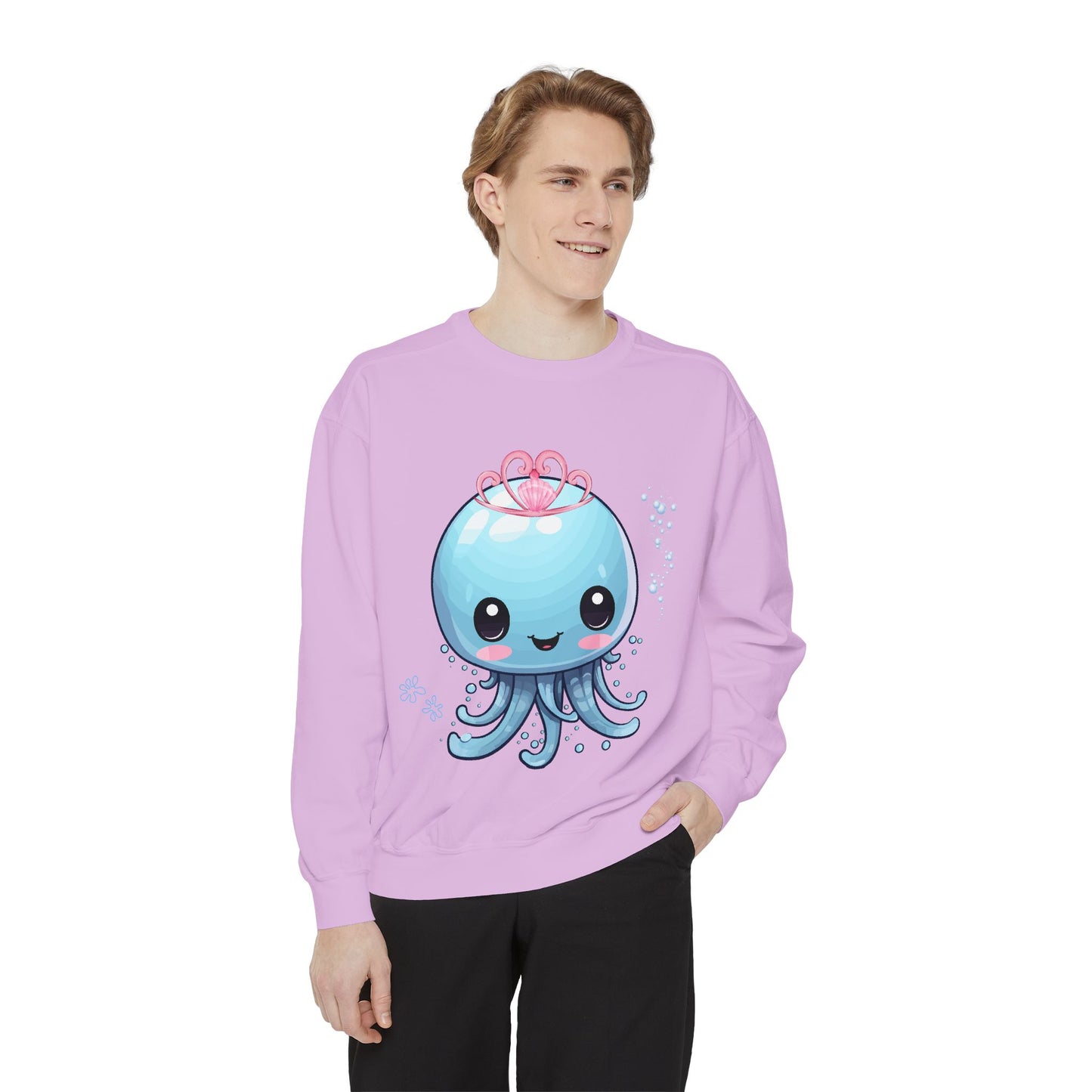 Blue jellyfish with a pink tiara Unisex Garment-Dyed Sweatshirt