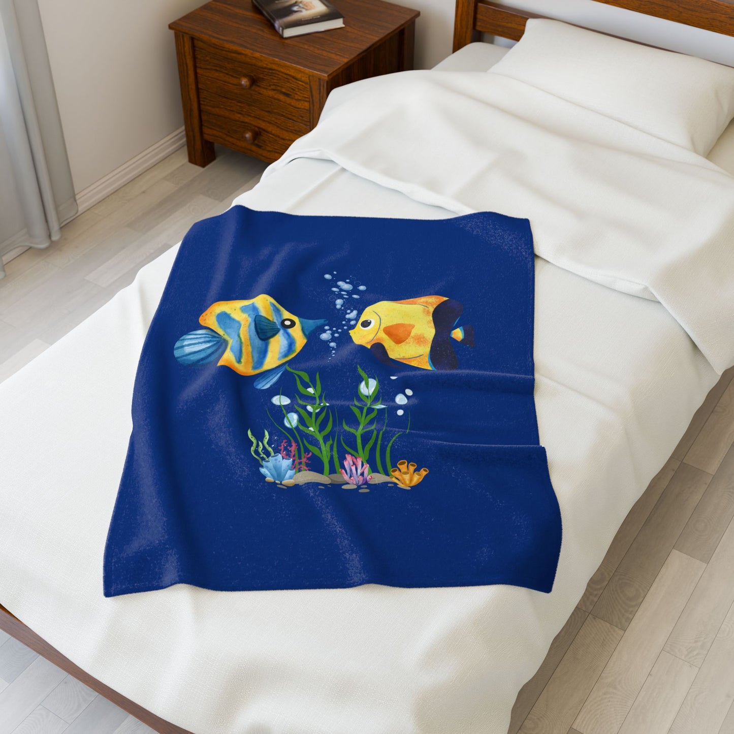 Two fish greet in underwater Velveteen Plush Blanket