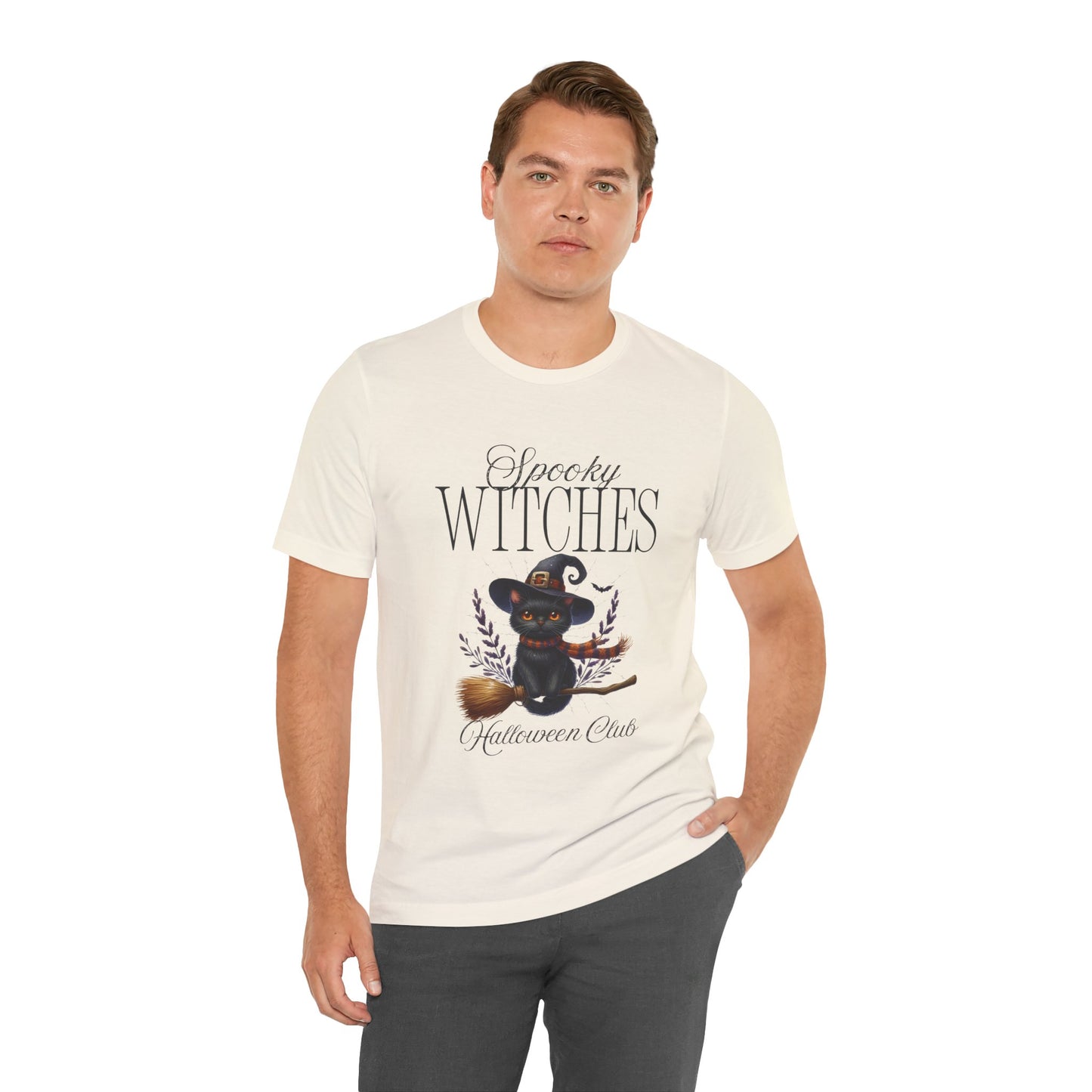 Spooky Witches Halloween Tee, Unisex Short Sleeve Shirt, Witch T-Shirt, Halloween Costume Top, Cat Lovers Gift, Fall Fashion