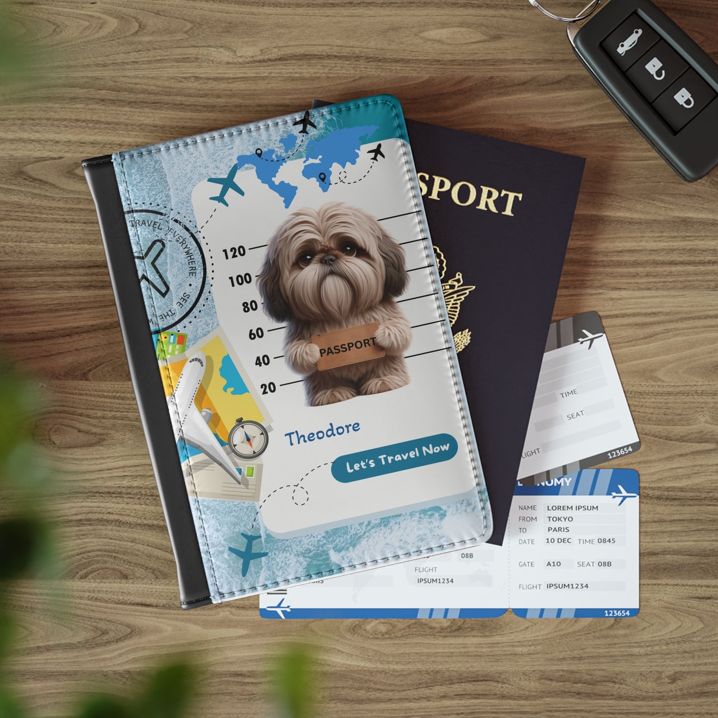 Personalized Dog Passport Cover – Cute Shih Tzu Travel Passport Holder (“Theodore” design)