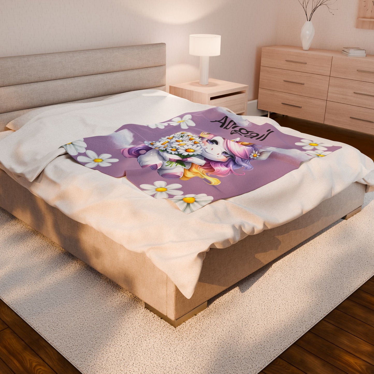 Personalized Unicorn Velveteen Plush Blanket | Soft Kids Gift, Nursery Decor, Cozy Throw, Birthday Present, Baby Shower
