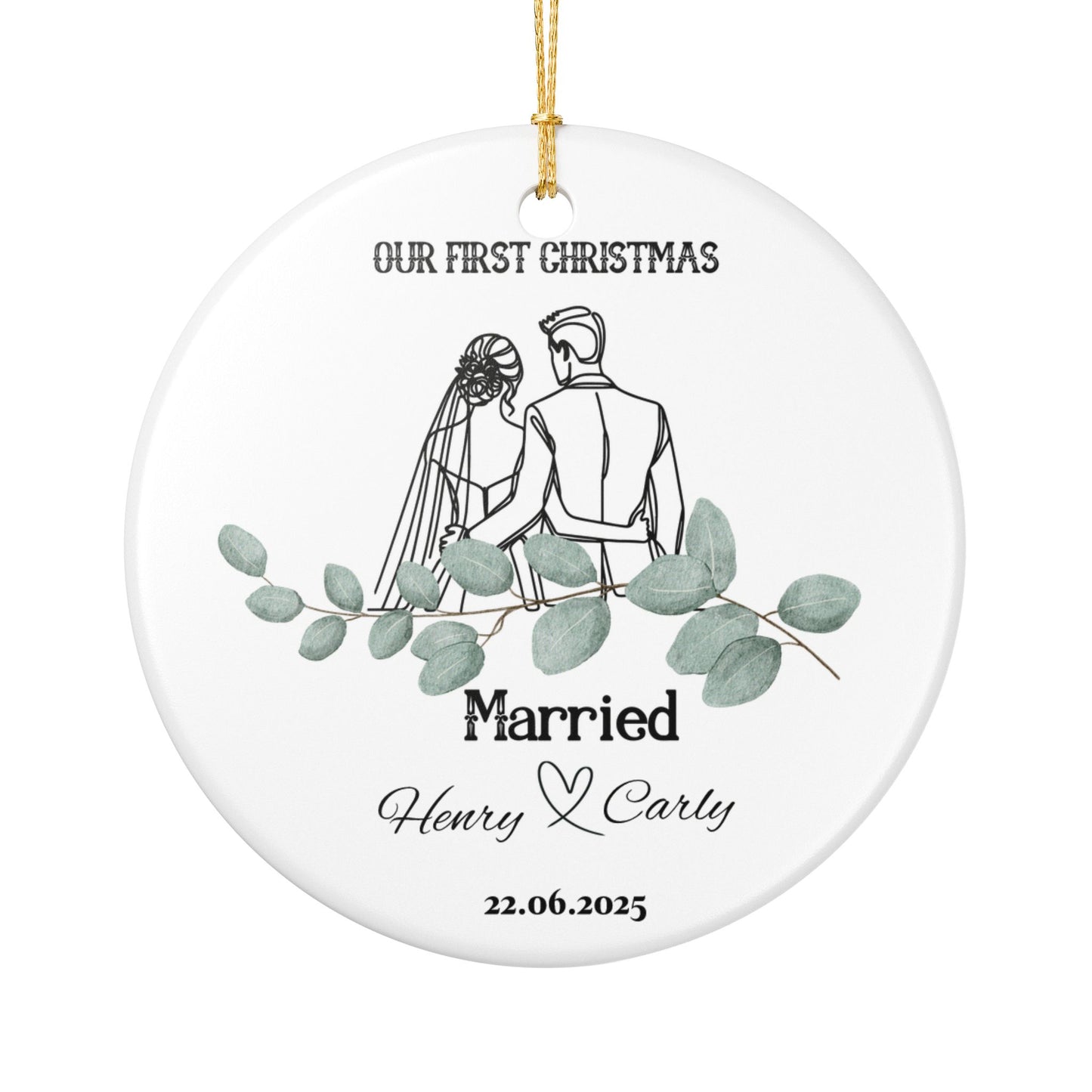 Personalized Wedding Ornament, Custom Christmas Decoration, Newlywed Gift, First Christmas Ornament, Marriage Keepsake