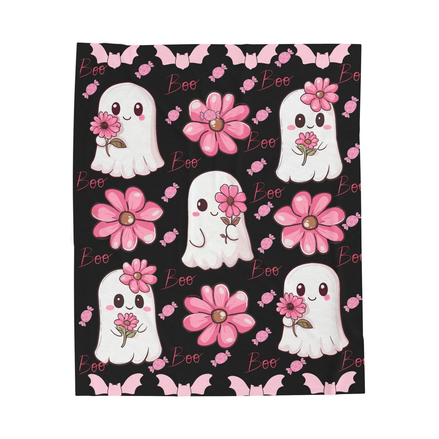 Cute Ghost Velveteen Plush Blanket, Cozy Throw Blanket, Halloween Decor, Gift for Kids, Soft Plush Blanket