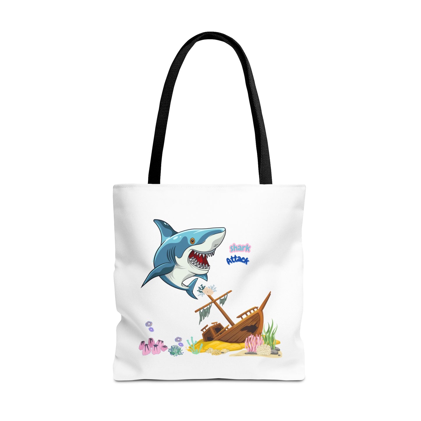 Shark ship colorful coral reef Tote Bag