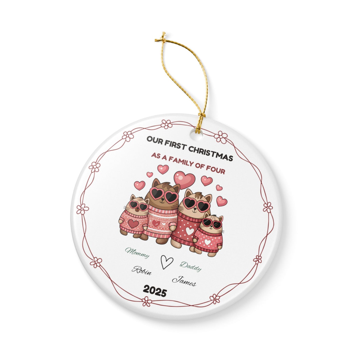 Family Christmas Ornament, Personalized Keepsake for First Christmas, Holiday Decor, Pet Lover Gift, Custom Family Tree Decor