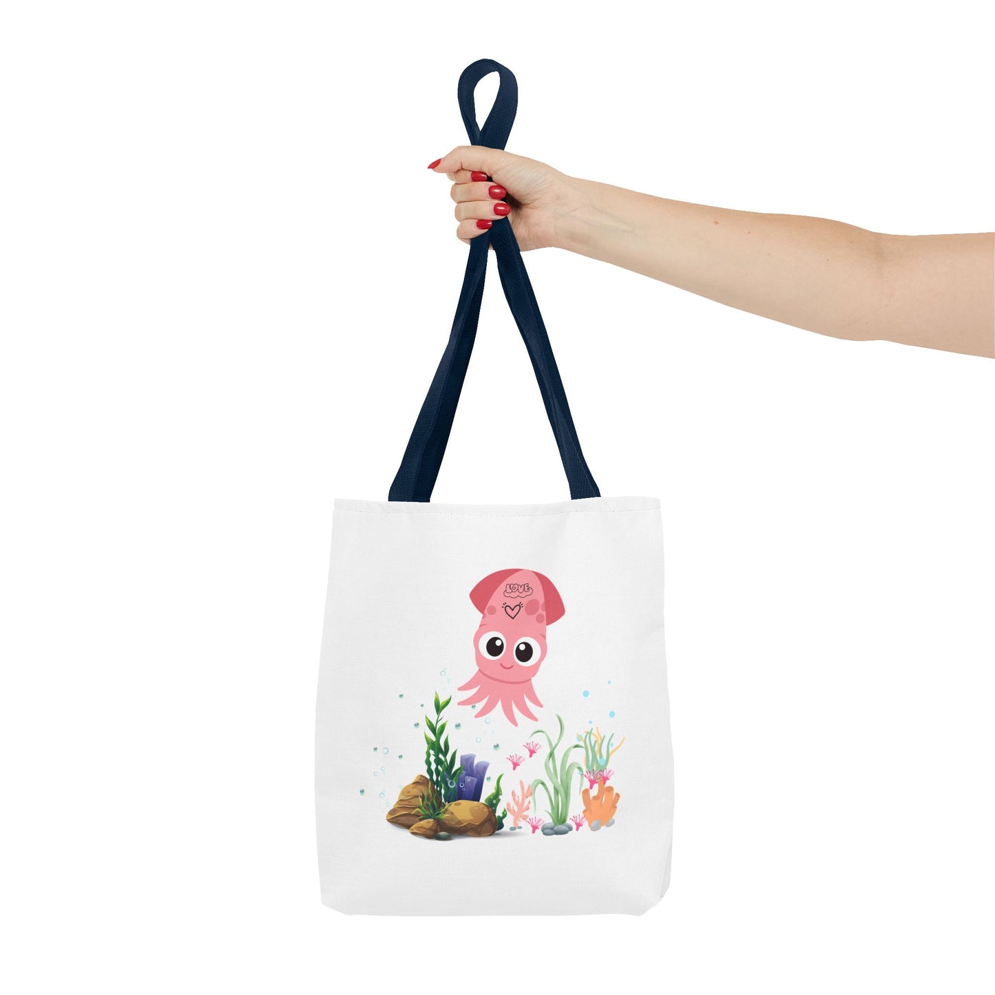 Pink squid cartoon with love Tote Bag