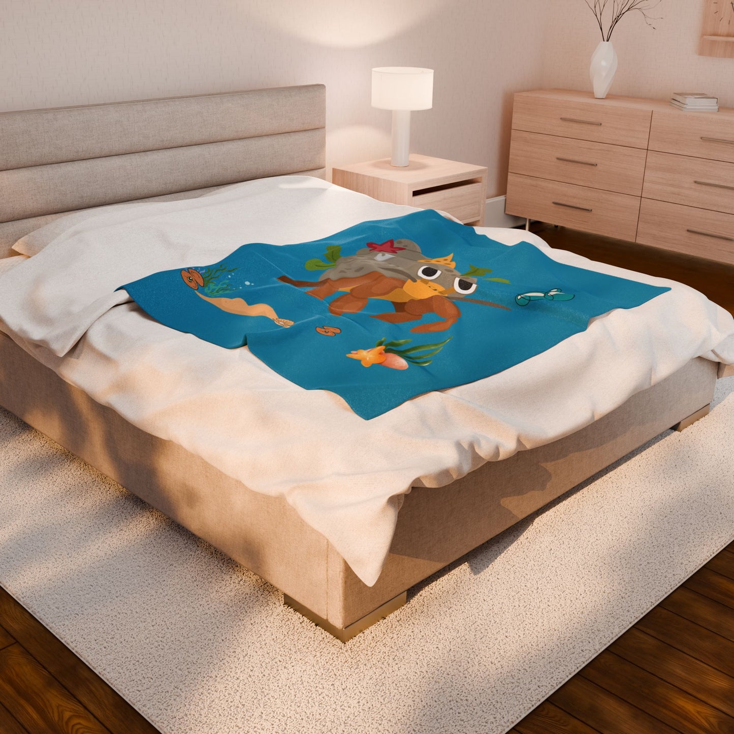 Hermit crab with shell underwater Velveteen Plush Blanket