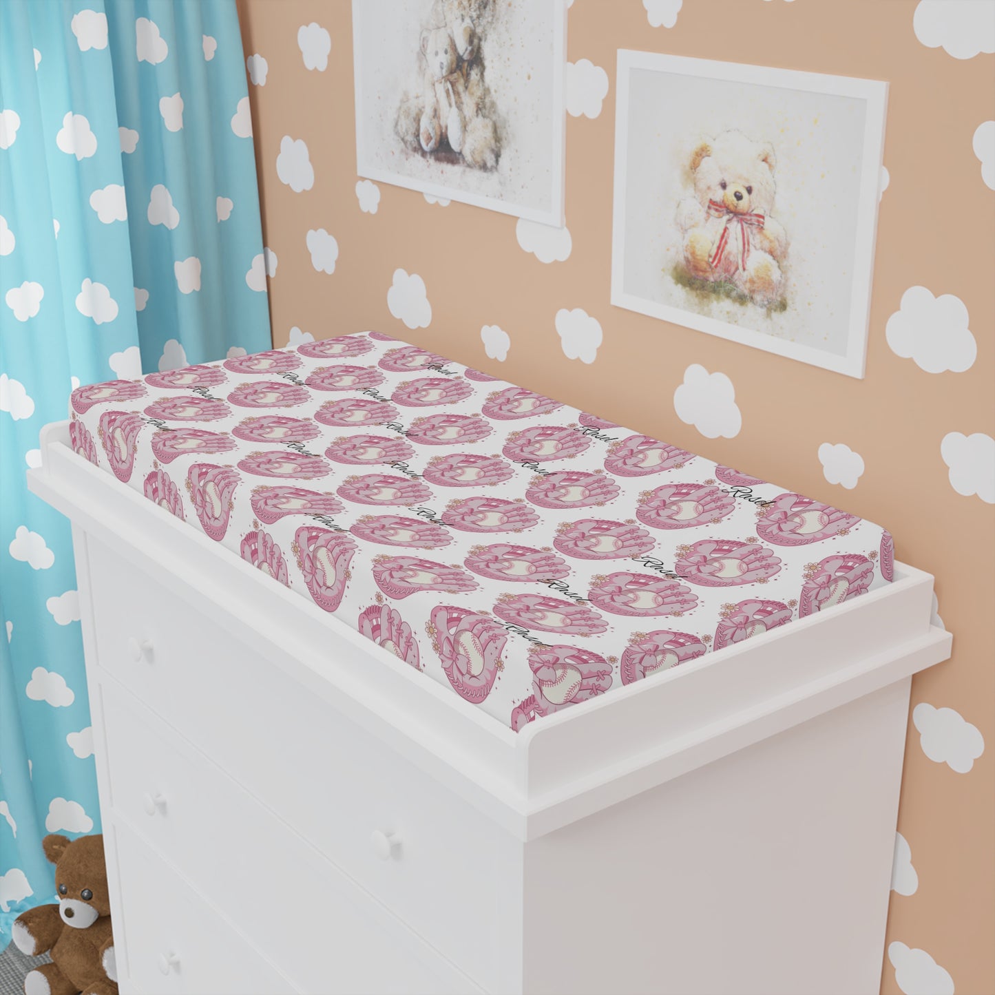 Floral Pink Wreath Baby Changing Pad Cover — Soft Rose Nursery Bedding
