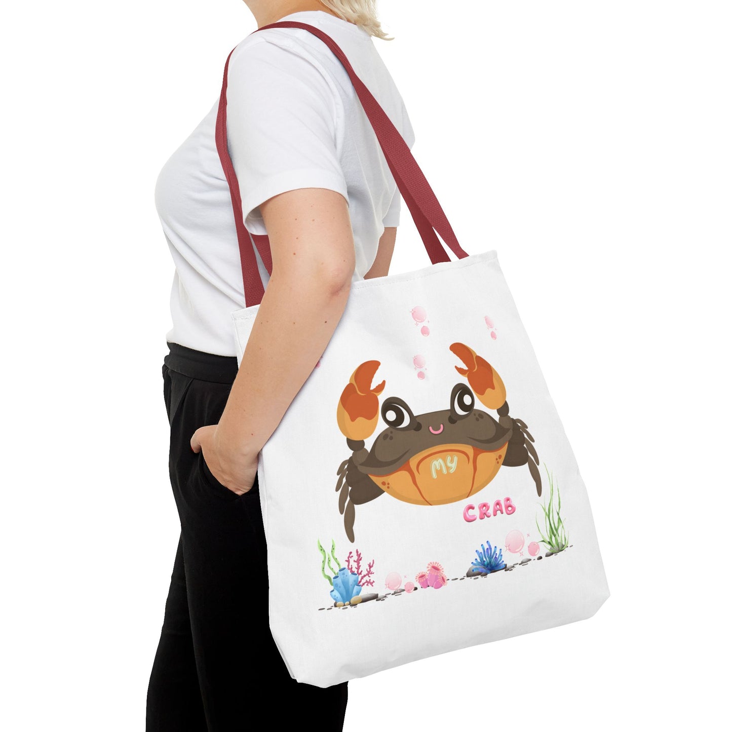 Crab with subtle bubbles and underwater flora Tote Bag