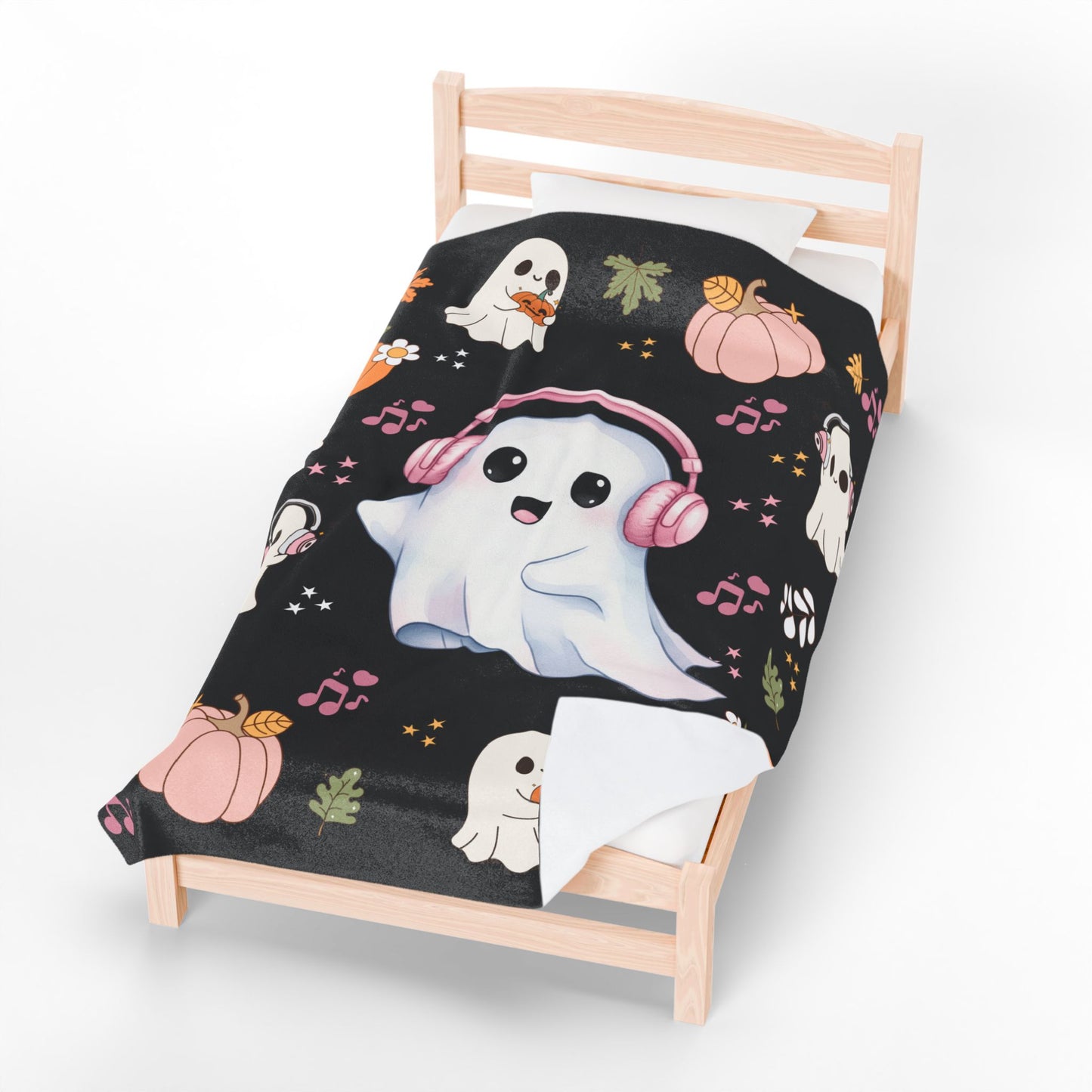 Cozy Halloween Ghost Blanket, Velveteen Plush Throw, Cute Fall Decor, Snuggle Blanket for Kids and Adults, Spooky Season Gift