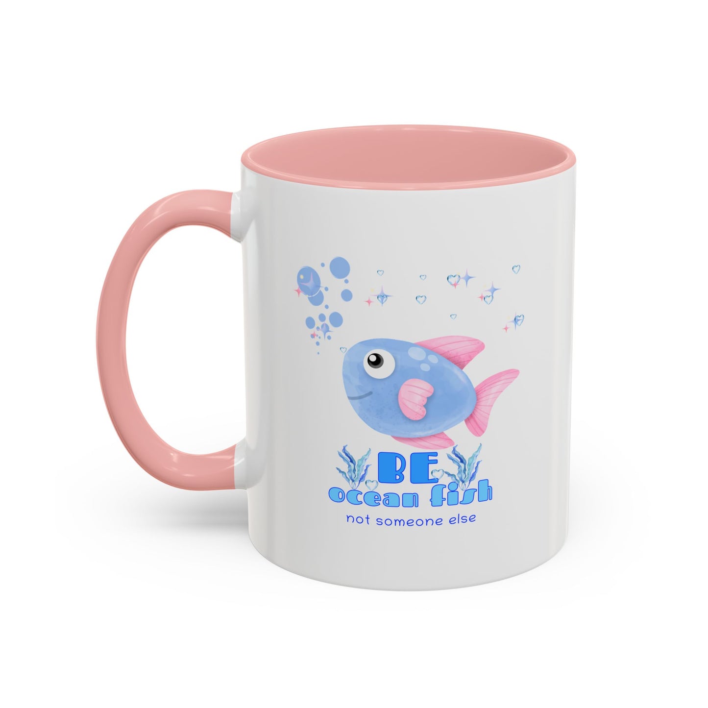 Cute cartoon fish with pink fins and bubble Coffee Mug