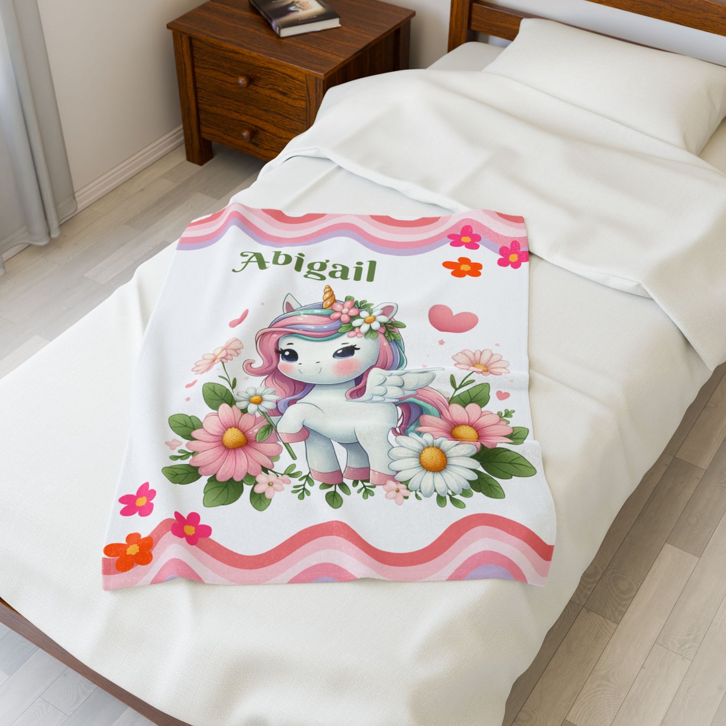 Personalized Unicorn Velveteen Plush Blanket, Cozy Kids Gift, Magical Nursery Decor, Cute Baby Blanket, Birthday and Holiday Present