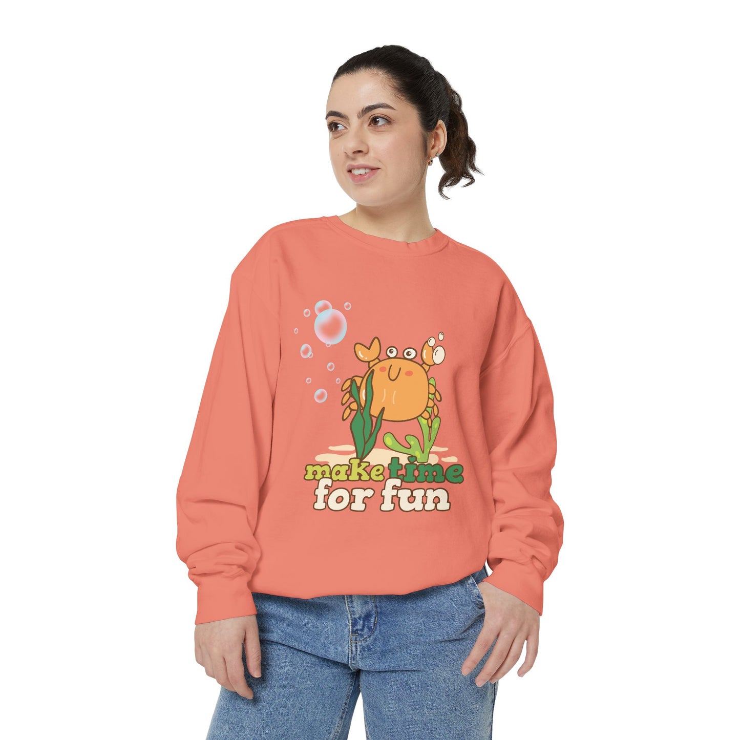 Cartoon crab lllusstration promoting joy and playfulness Unisex Garment-Dyed Sweatshirt