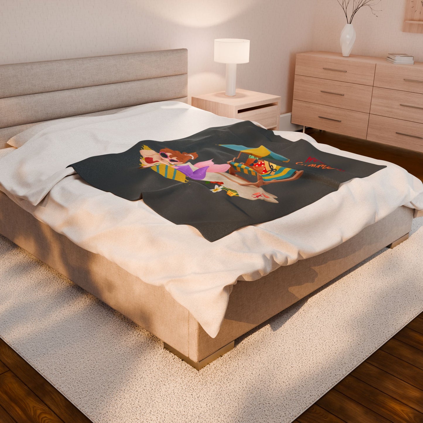 Mermaid lounging on a beach towel Velveteen Plush Blanket