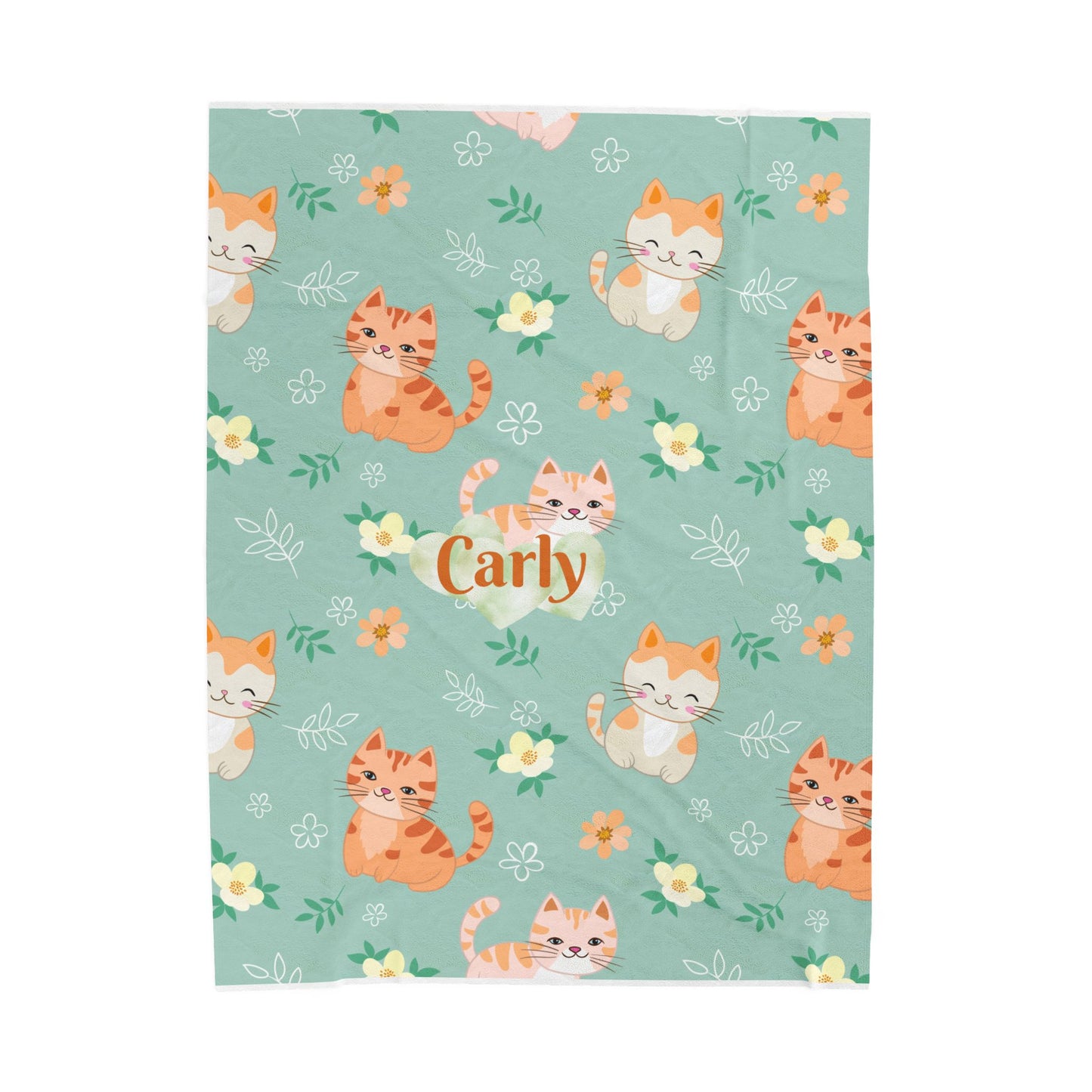Personalized Cat Plush Blanket, Cozy Throw for Cat Lovers, Gift for Kids, Custom Name Blanket, Cat Lover Home Decor, Cute Floral Blanket