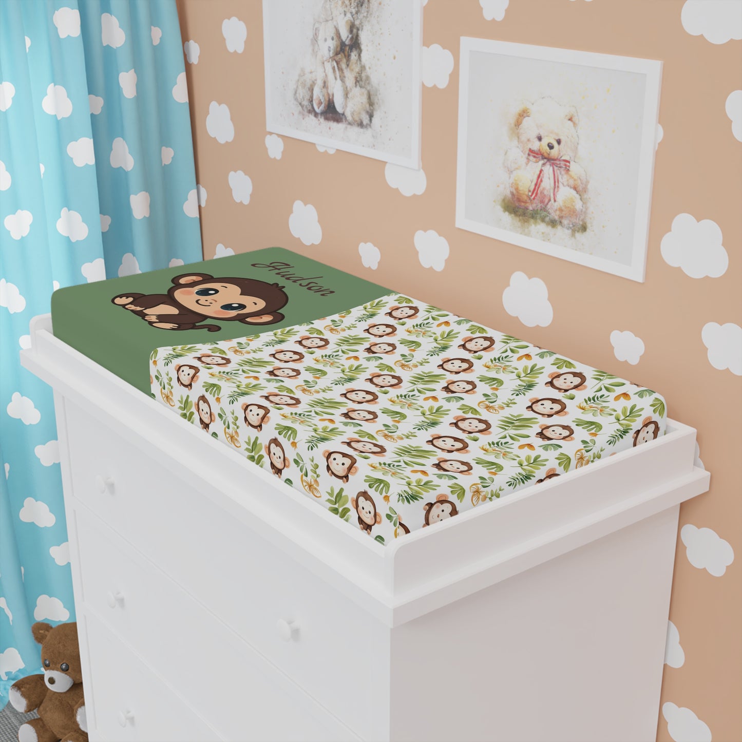 Jungle Monkey Baby Changing Pad Cover – Personalized Nursery Waterproof Cotton Fit