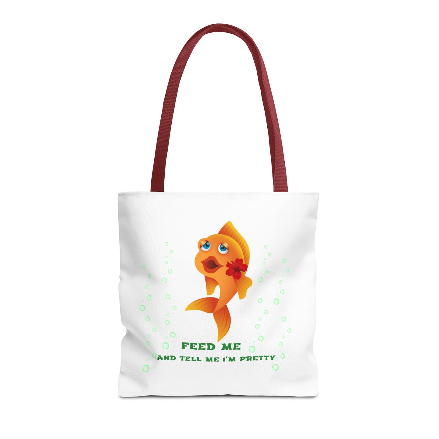 Cartoon goldfish with red lips and flower Tote Bag