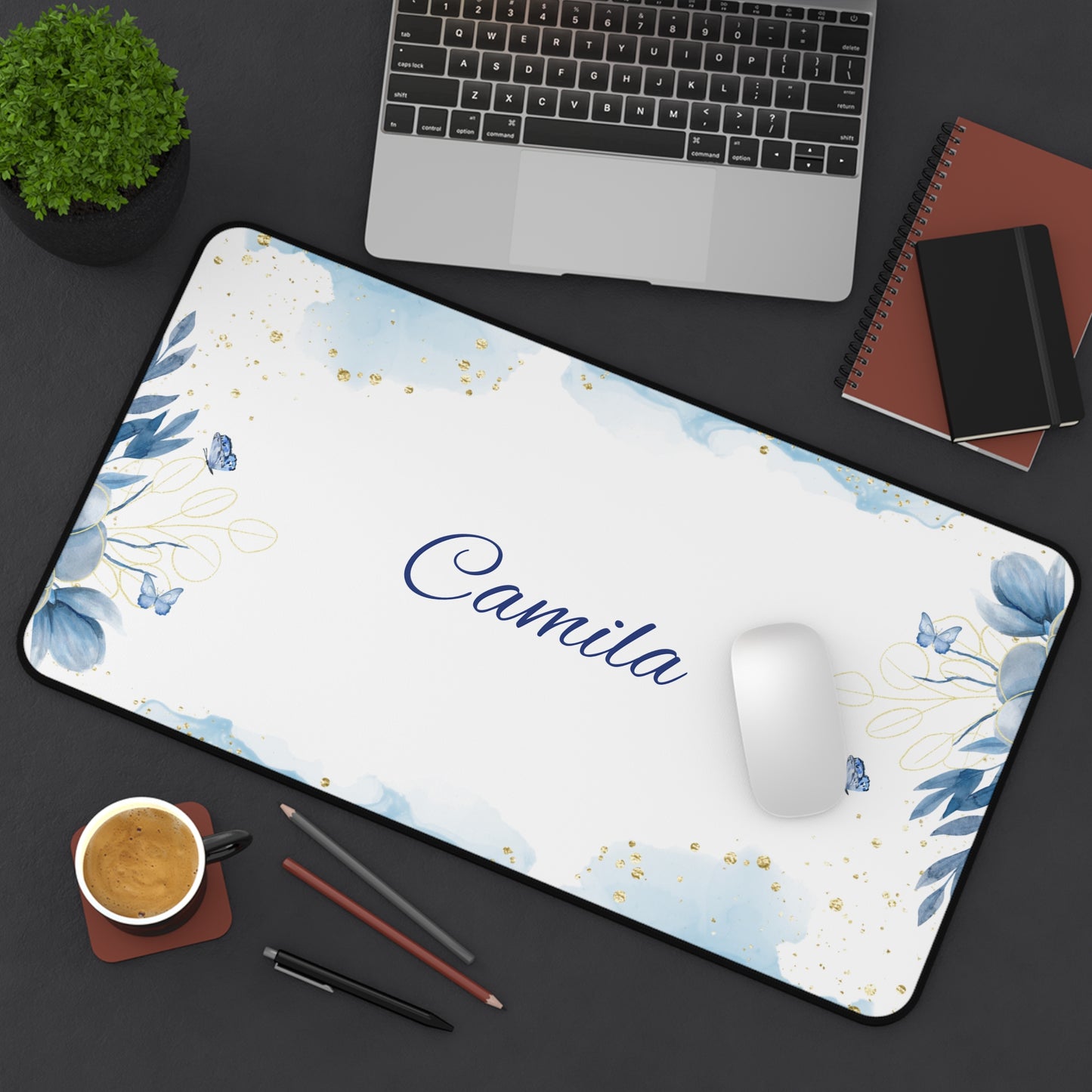 Personalized Desk Mat with Elegant Floral Design, Custom Mouse Pad, Office Decor, Gift for Her, Home Office Accessory