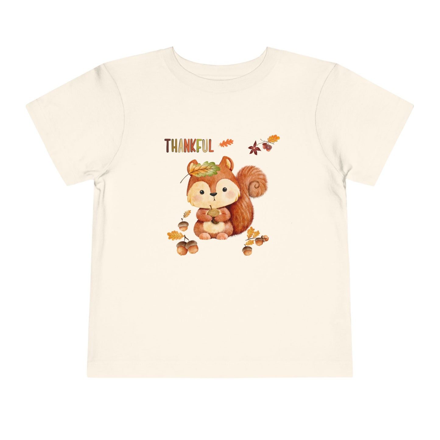 Toddler Short Sleeve Tee - Thankful Squirrel Design, Kids Fall T-Shirt, Thanksgiving Gift, Cute Toddler Apparel, Autumn Outfit