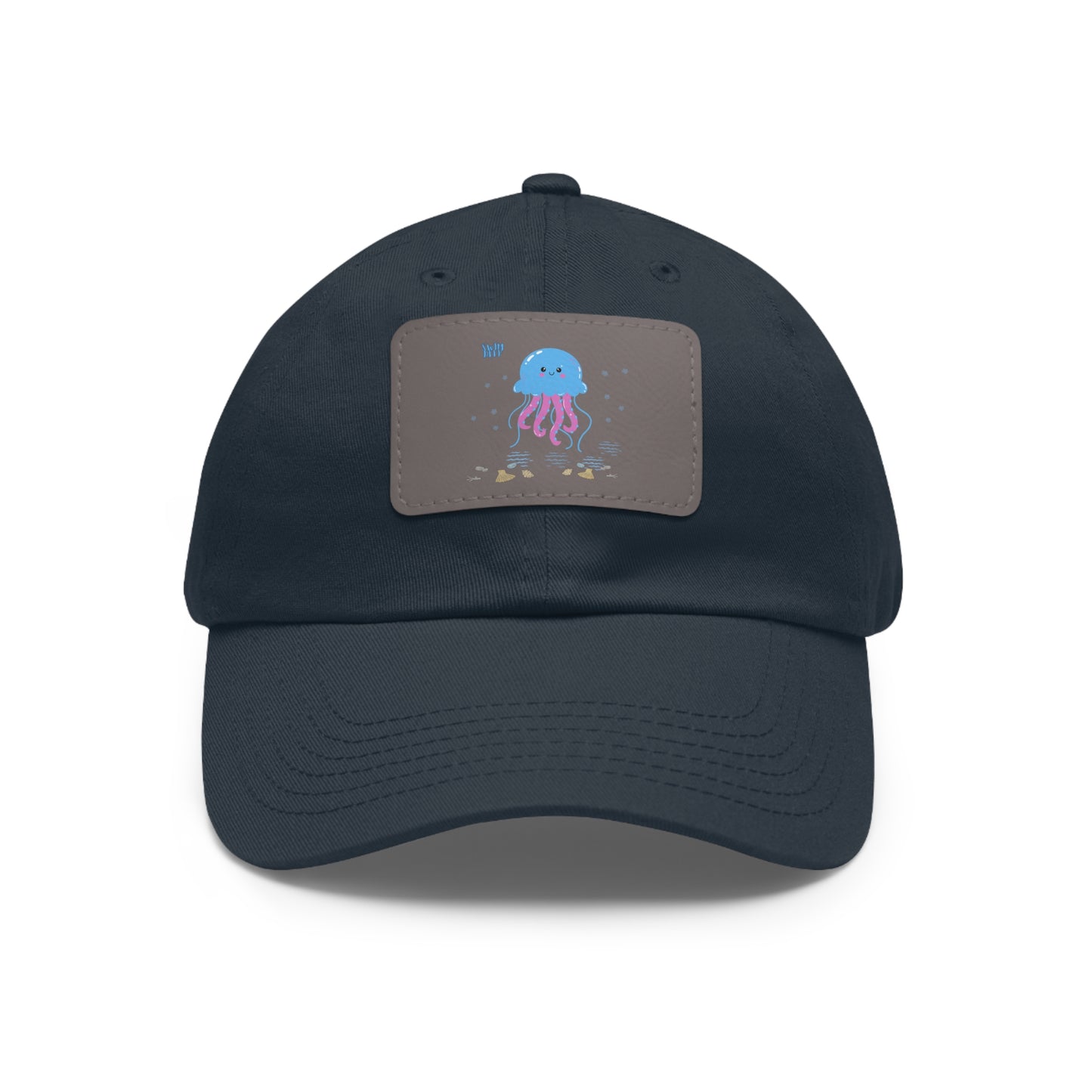 Blue jellyfish with pink tentacles Dad Hat with Leather Patch (Rectangle)