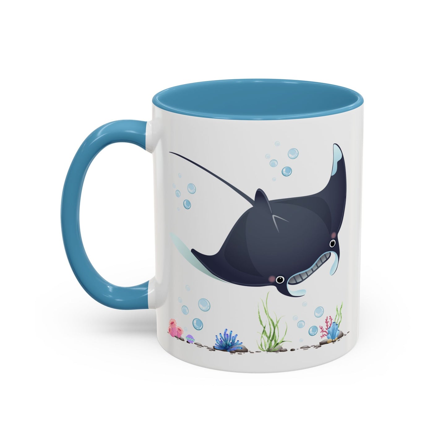 Manta ray with bubbles and coral reef Coffee Mug