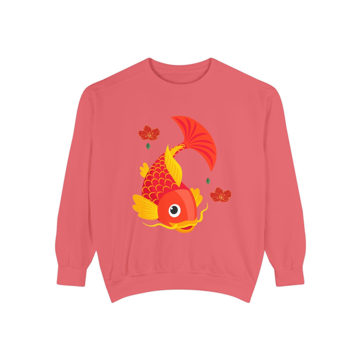 Goldfish with flowing fins and red blossoms Unisex Garment-Dyed Sweatshirt