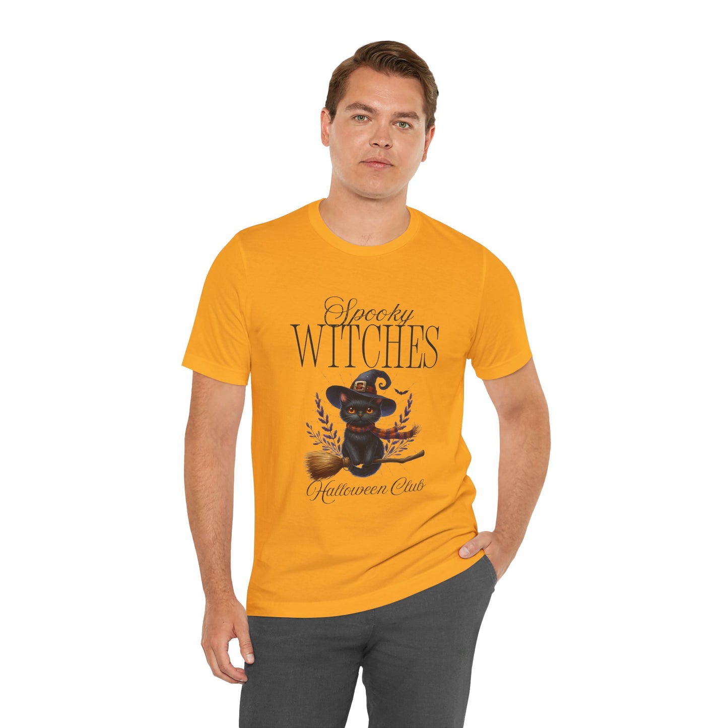 Spooky Witches Halloween Tee, Unisex Short Sleeve Shirt, Witch T-Shirt, Halloween Costume Top, Cat Lovers Gift, Fall Fashion