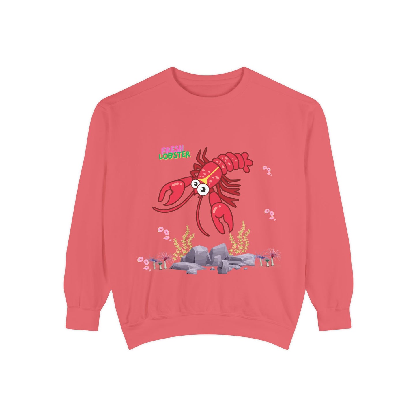 Friendly red lobster big eyes and yellow strip Unisex Garment-Dyed Sweatshirt