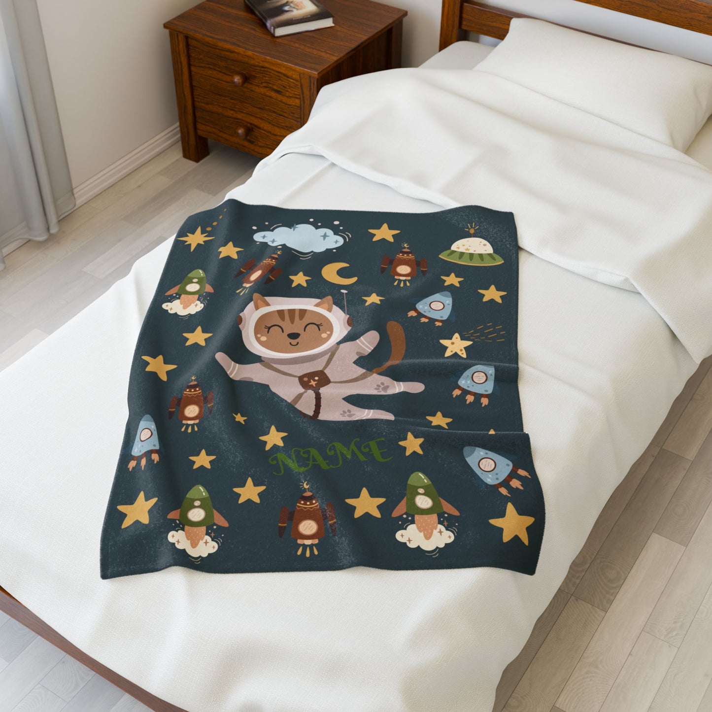 Kids Space Adventure Velveteen Plush Blanket, Nursery Decor, Cute Animals, Gifts for Toddler, Baby Shower, Cozy Throw