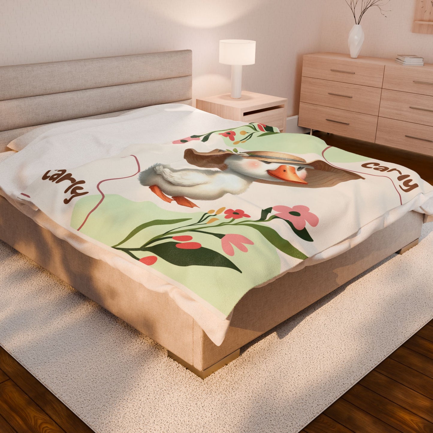 Personalized Velveteen Plush Blanket with Cute Duck Design, Cozy Throw for Kids, Nursery Decor, Birthday Gift, Baby Shower Gift