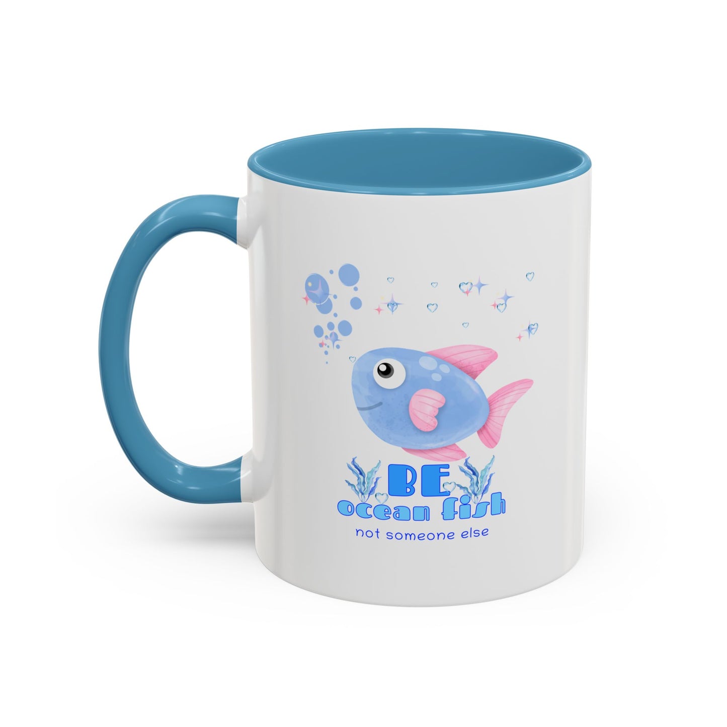 Cute cartoon fish with pink fins and bubble Coffee Mug