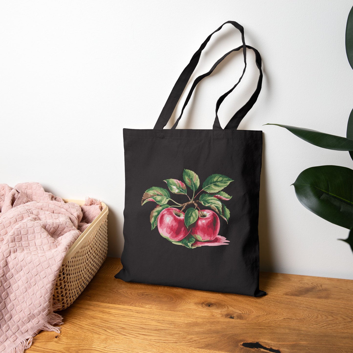 Apple Botanical Canvas Tote Bag — Vintage Fruit Market Grocery Tote